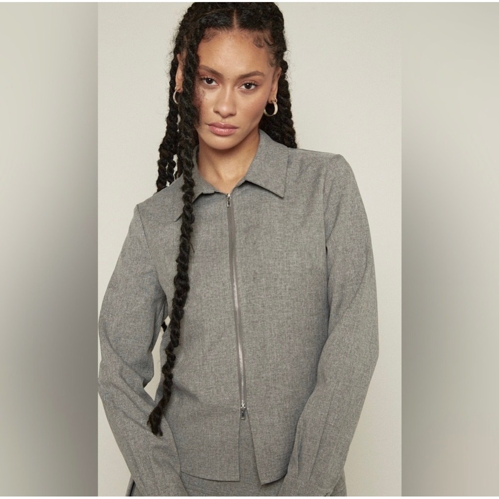 Another Girl Grey Double-Ended Zip-Up Collared Blouse Size XS
